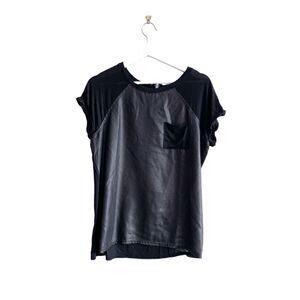 William Rast Womens Colorblock Mixed Media Back Zip Pocket Tee Black  Medium